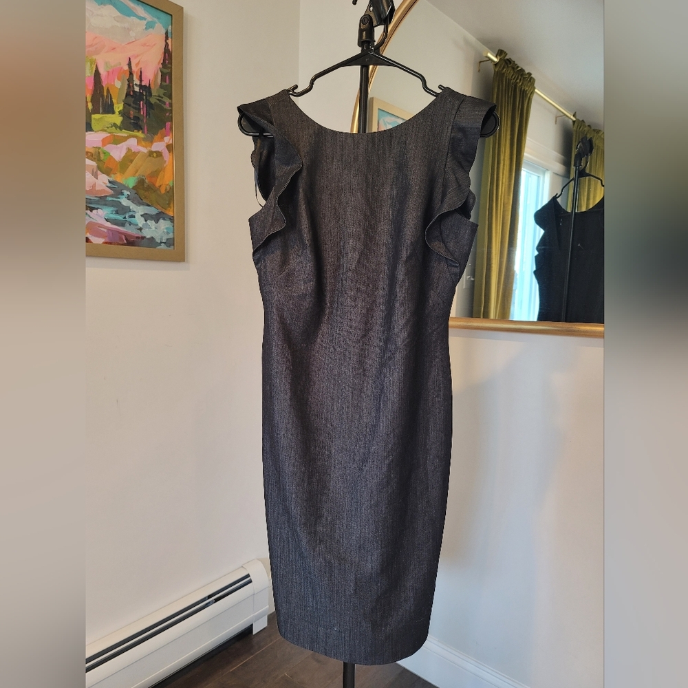 CALVIN KLEIN Dark Gray Ruffle Sleeve Princess Seam Sheath Dress Size 4